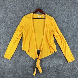 Levis Sweater Womens XL  Cardigan Yellow Cotton Stretch Open Tie Hem Long Sleeve